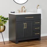 Style Selections Cauley 36-in Black Single Sink Bathroom Vanity with White Cultured Marble Top