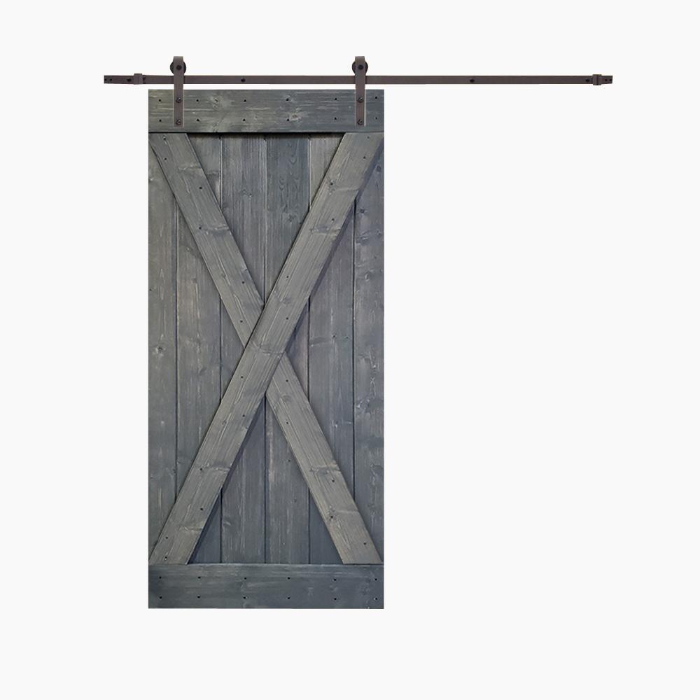X Series 42 in. x 84 in. White Knotty Pine Wood Interior Sliding Barn Door with Hardware Kit - Super Arbor