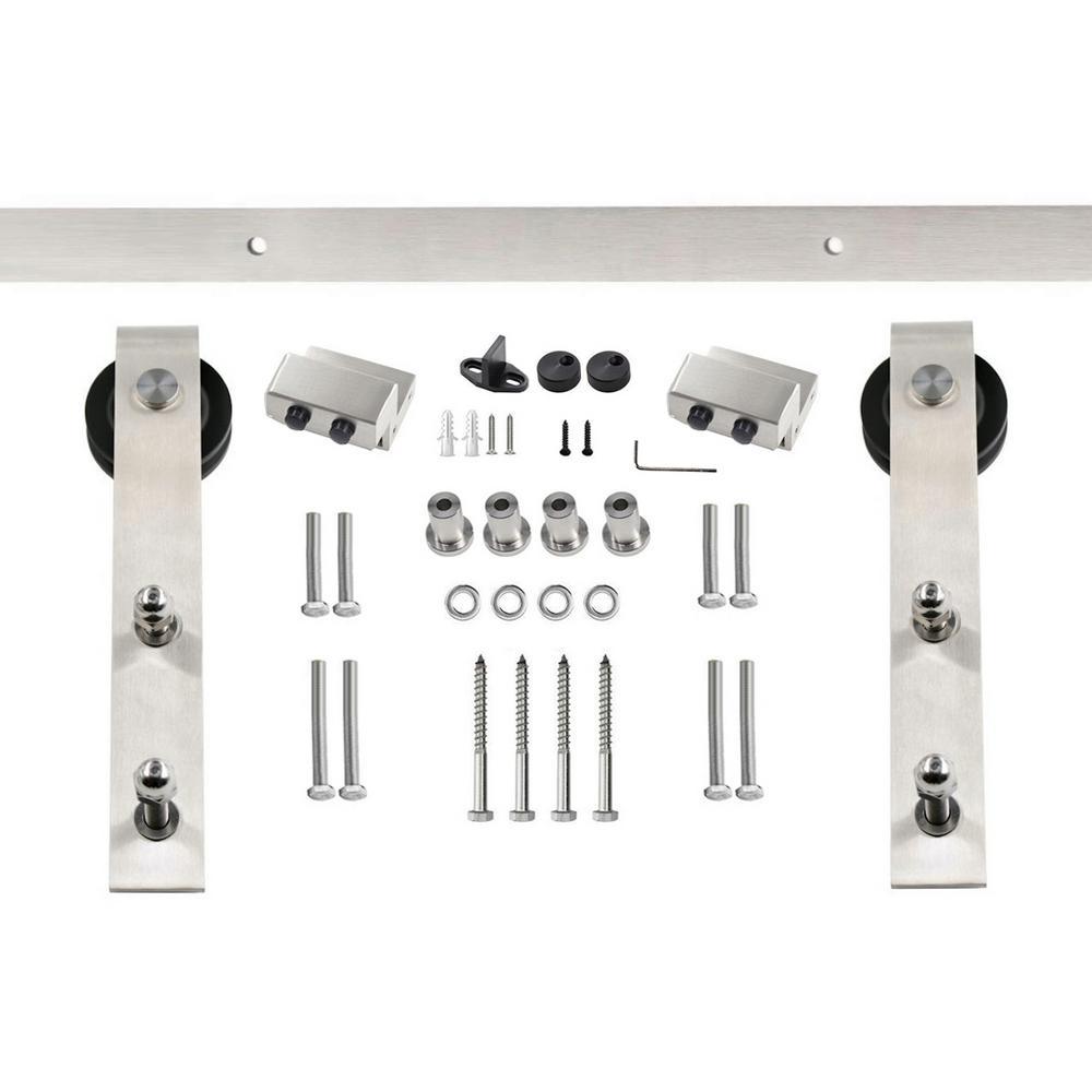 8 ft. Satin Nickel Standard Style Rollers Barn Door Hardware Kit - Super Arbor