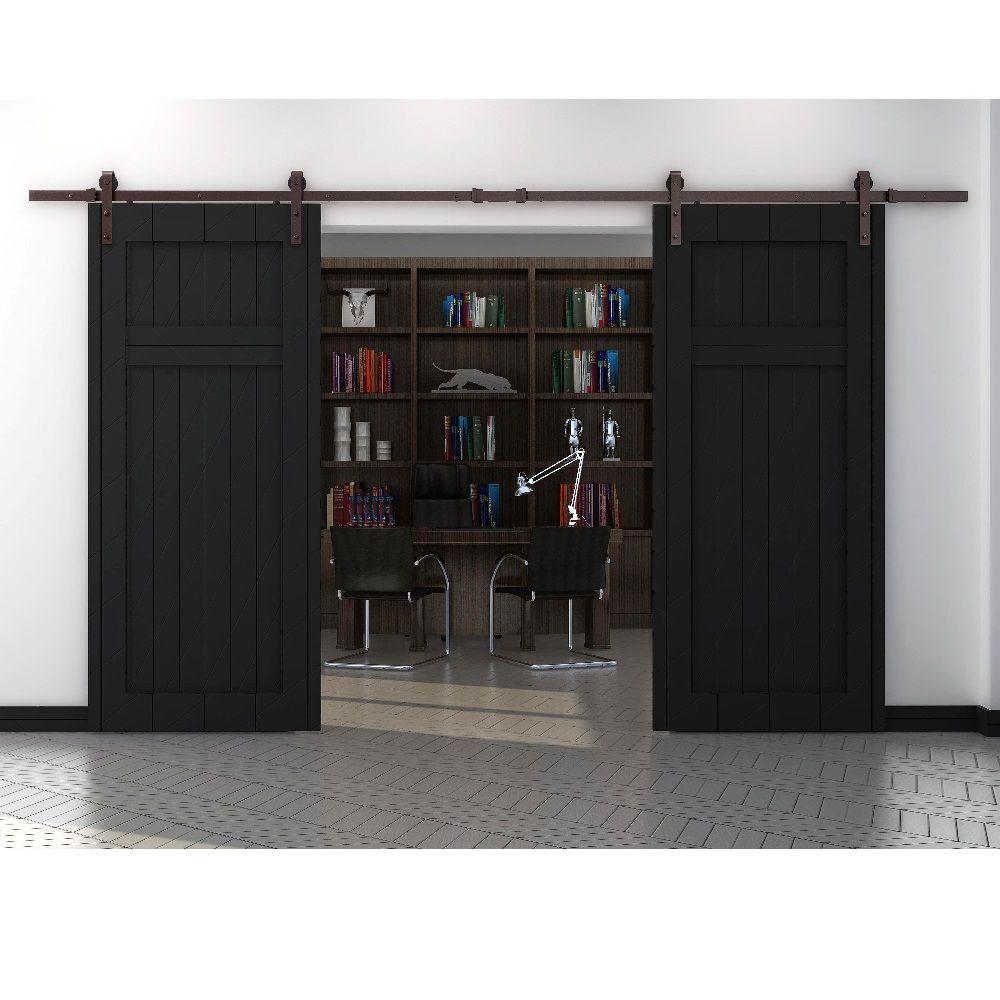 72 in. Dark Oil-Rubbed Bronze Strap Sliding Barn Door Track and Hardware Kit - Super Arbor