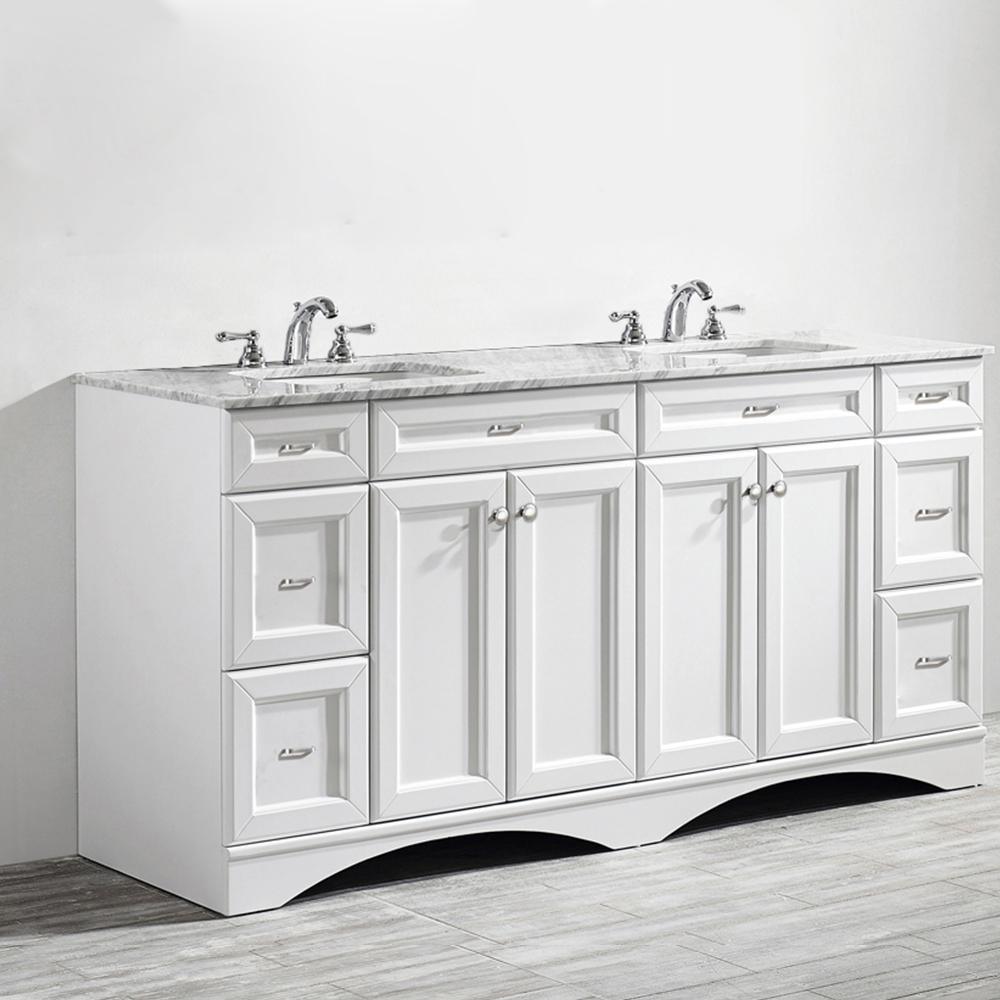 Naples 72 in. W x 22 in. D x 35 in. H Vanity in White with Marble Vanity Top in White with Basin - Super Arbor