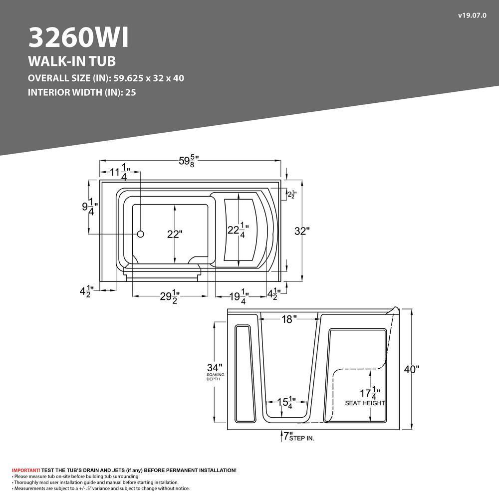 Safe Premier 59.6 in. x 60 in. x 32 in. Right Drain Walk-in Air and Whirlpool Bathtub in White - Super Arbor