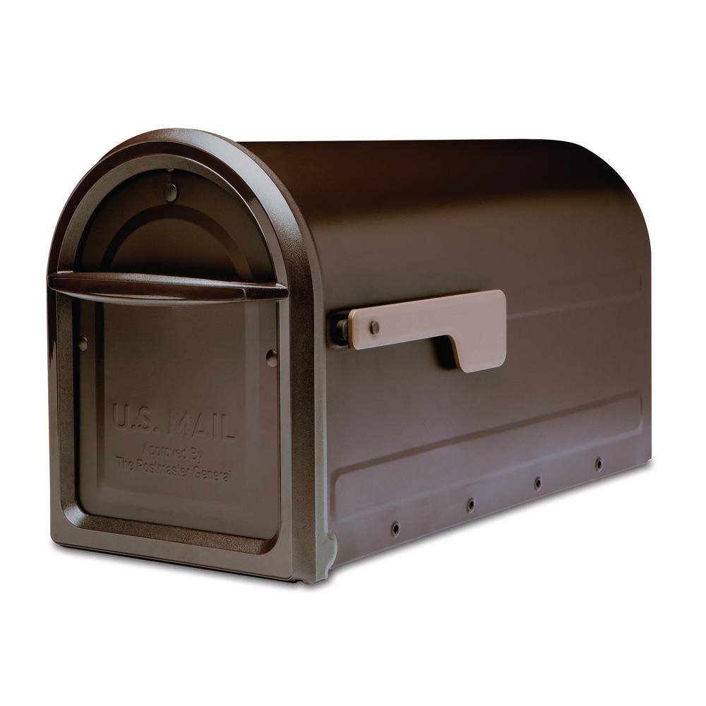Mapleton Post Mount Mailbox Rubbed Bronze with Premium Champagne Flag ...