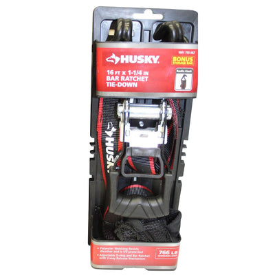 Husky 1-1/4 in. x 16 ft. Bar Ratchet Tie-Downs with Mash Bag