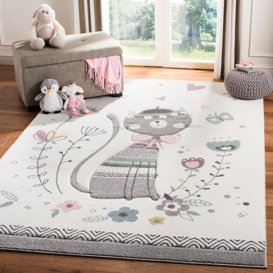 Safavieh Carousel Kids Kitty 3 x 5 Ivory/Pink Indoor Kids Throw Rug ...