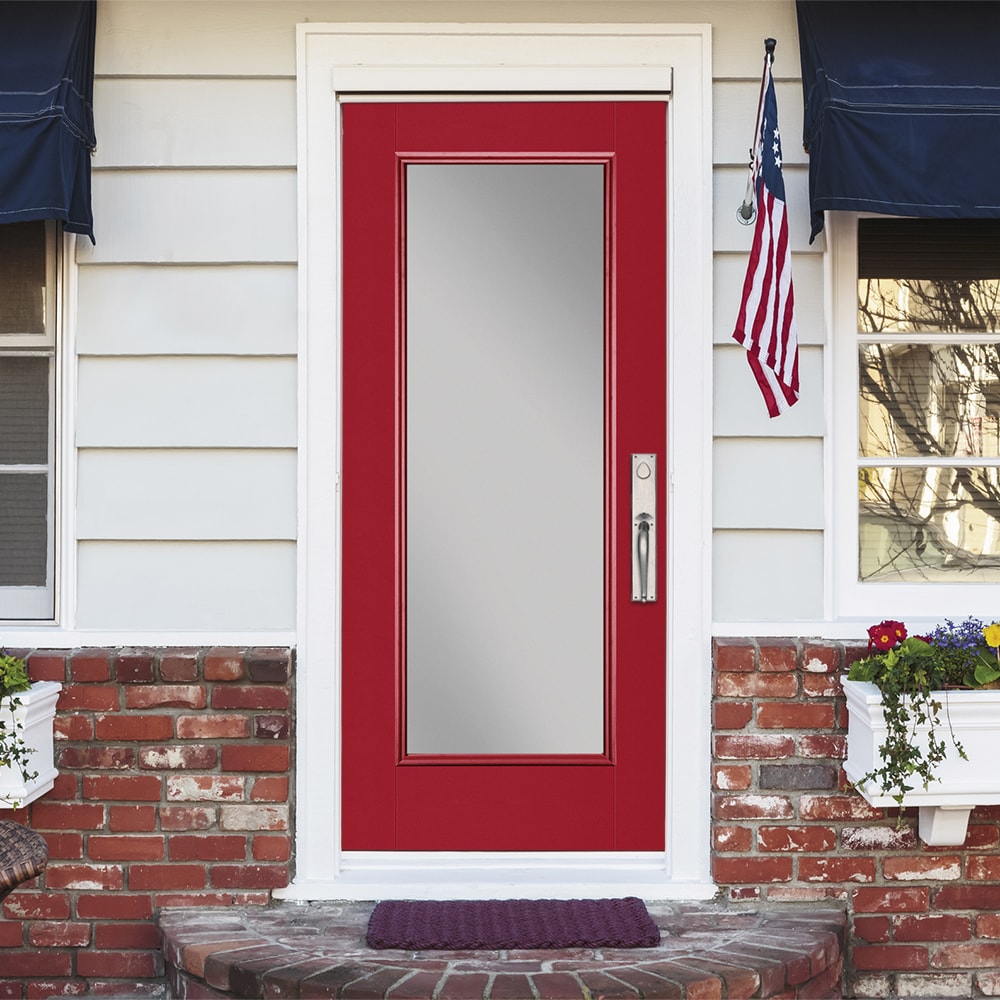 Masonite 36-in x 80-in Fiberglass Full Lite Left-Hand Inswing Roma Red Painted Prehung Single Front Door with Brickmould