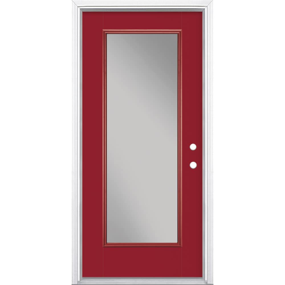 Masonite 36-in x 80-in Fiberglass Full Lite Left-Hand Inswing Roma Red Painted Prehung Single Front Door with Brickmould
