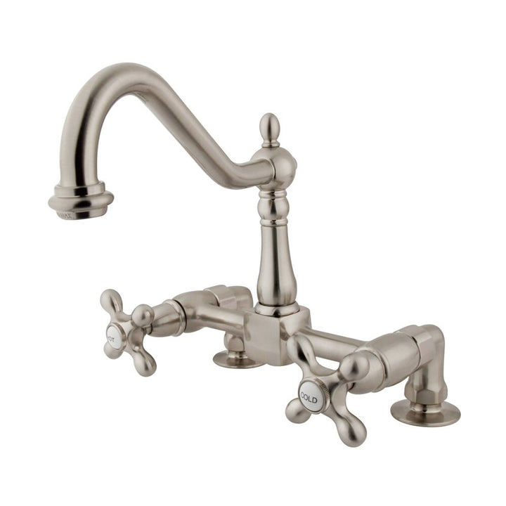 Elements of Design Brushed Nickel 2-Handle Deck-Mount Bridge Kitchen Faucet, 8-in Centerset