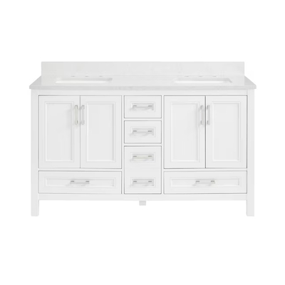 allen + roth Crest Hill 60-in White Undermount Double Sink Bathroom Vanity with Engineered Carrara Marble Top