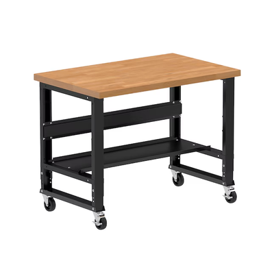 Borroughs 48-in L x 36-in H Rolling Powder Coated Finish Hardwood Adjustable Height Work Bench