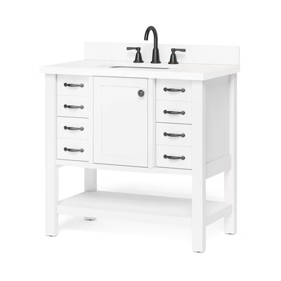 allen + roth Kingscote 36-in White Undermount Single Sink Bathroom Vanity with White Engineered Stone Top