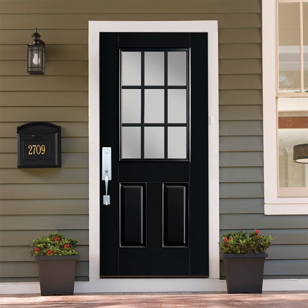 Masonite 36-in x 80-in Fiberglass Half Lite Right-Hand Inswing Peppercorn Painted Prehung Single Front Door with Brickmould