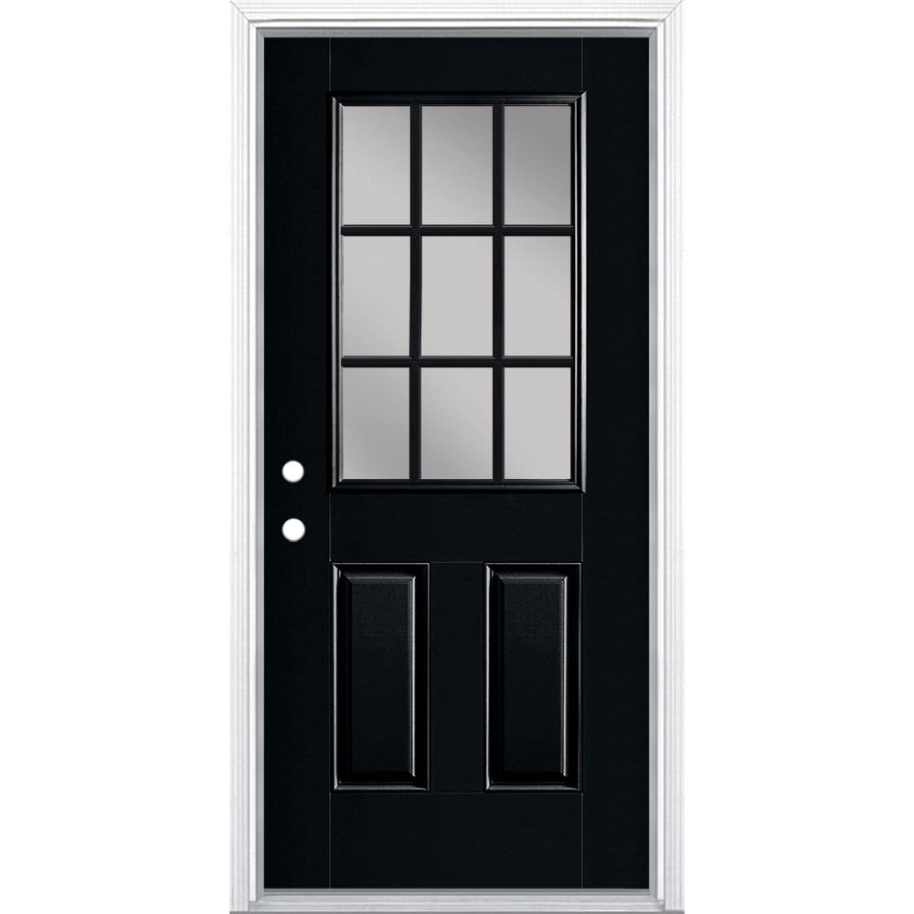 Masonite 36-in x 80-in Fiberglass Half Lite Right-Hand Inswing Peppercorn Painted Prehung Single Front Door with Brickmould