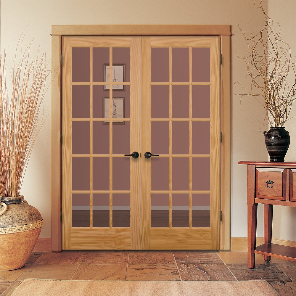 JELD-WEN 15 Lite Wood 60-in x 80-in Unfinished Clear Glass Unfinished Pine Interior French Door, Prehung (Hardware Included)