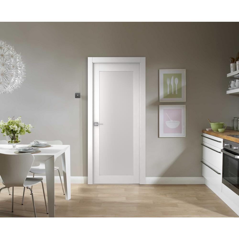 30 in. x 80 in. Smart Pro 207 Polar White Solid Core Wood 1-Lite Frosted Glass Interior Door Slab No Bore - Super Arbor