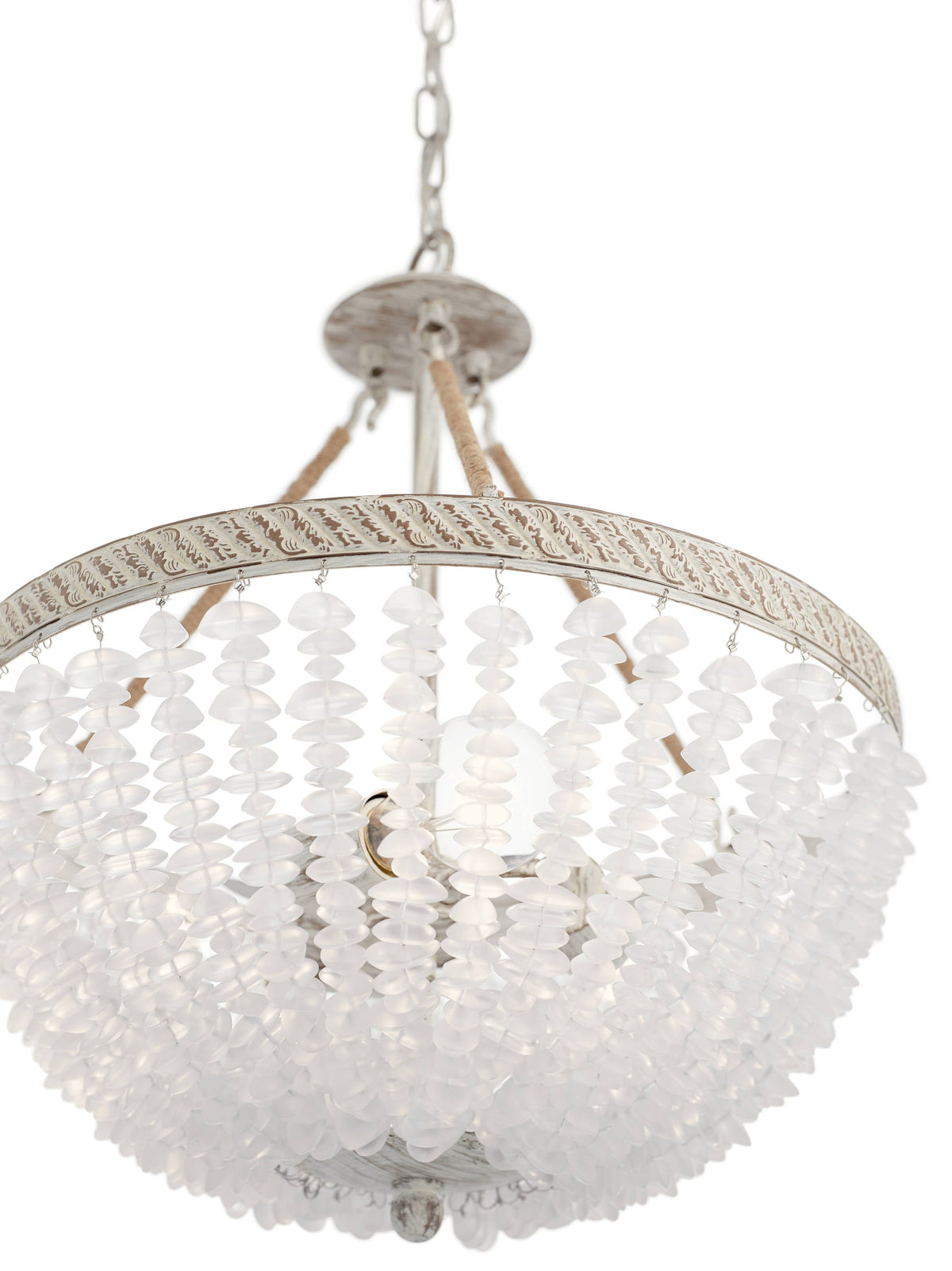 Kichler Kona Cay 3-Light Distressed Antique White Coastal Frosted Glass Bowl Medium Hanging Pendant Light