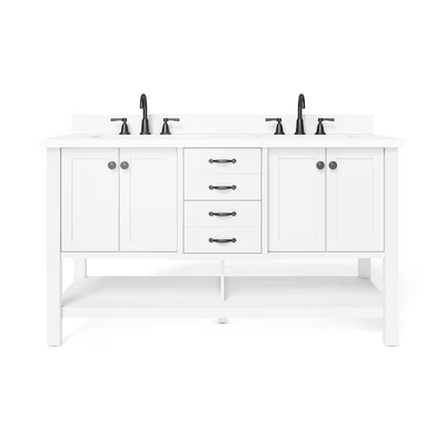 allen + roth Kingscote 60-in White Undermount Double Sink Bathroom Vanity with White Engineered Stone Top