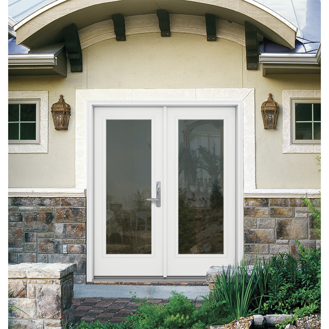 JELD-WEN 72-in x 80-in 4-9/16-in Low-E Primed Fiberglass French Left-Hand Inswing Double Patio Door, Brickmould Included