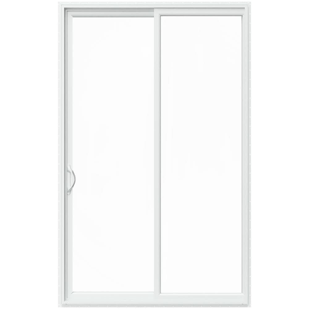 JELD-WEN V-2500 96-in x 80-in x 4-9/16-in Jamb White Vinyl Left-Hand Sliding Double Patio Door with Low-E Glass, Screen Included