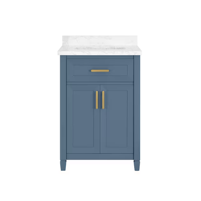 allen + roth Lancashire 24-in Chambray Blue Undermount Single Sink Bathroom Vanity with White Engineered Stone Top