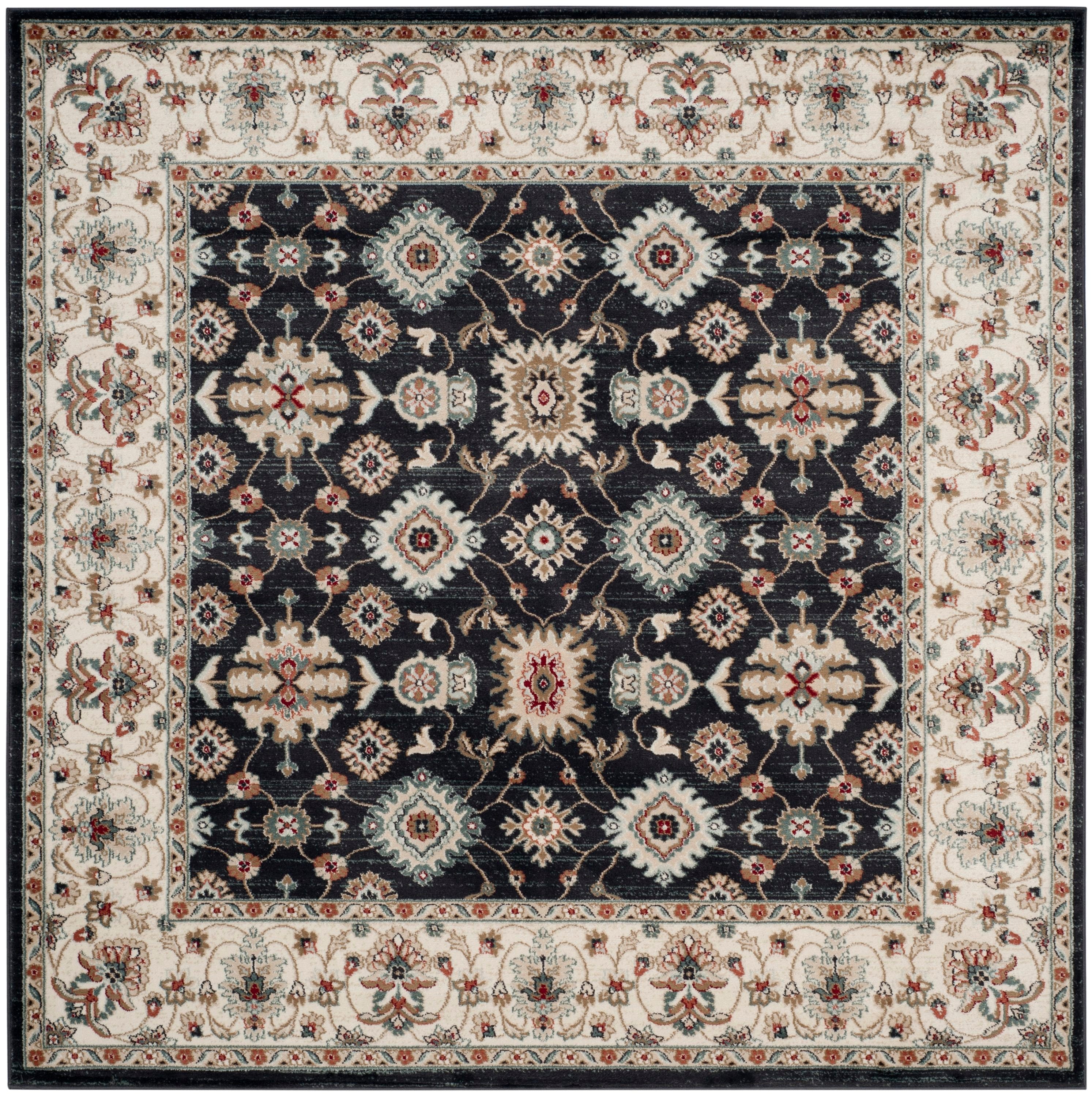 Safavieh Lyndhurst Samadan 7 x 7 Black/Creme Square Indoor Floral/Bota ...