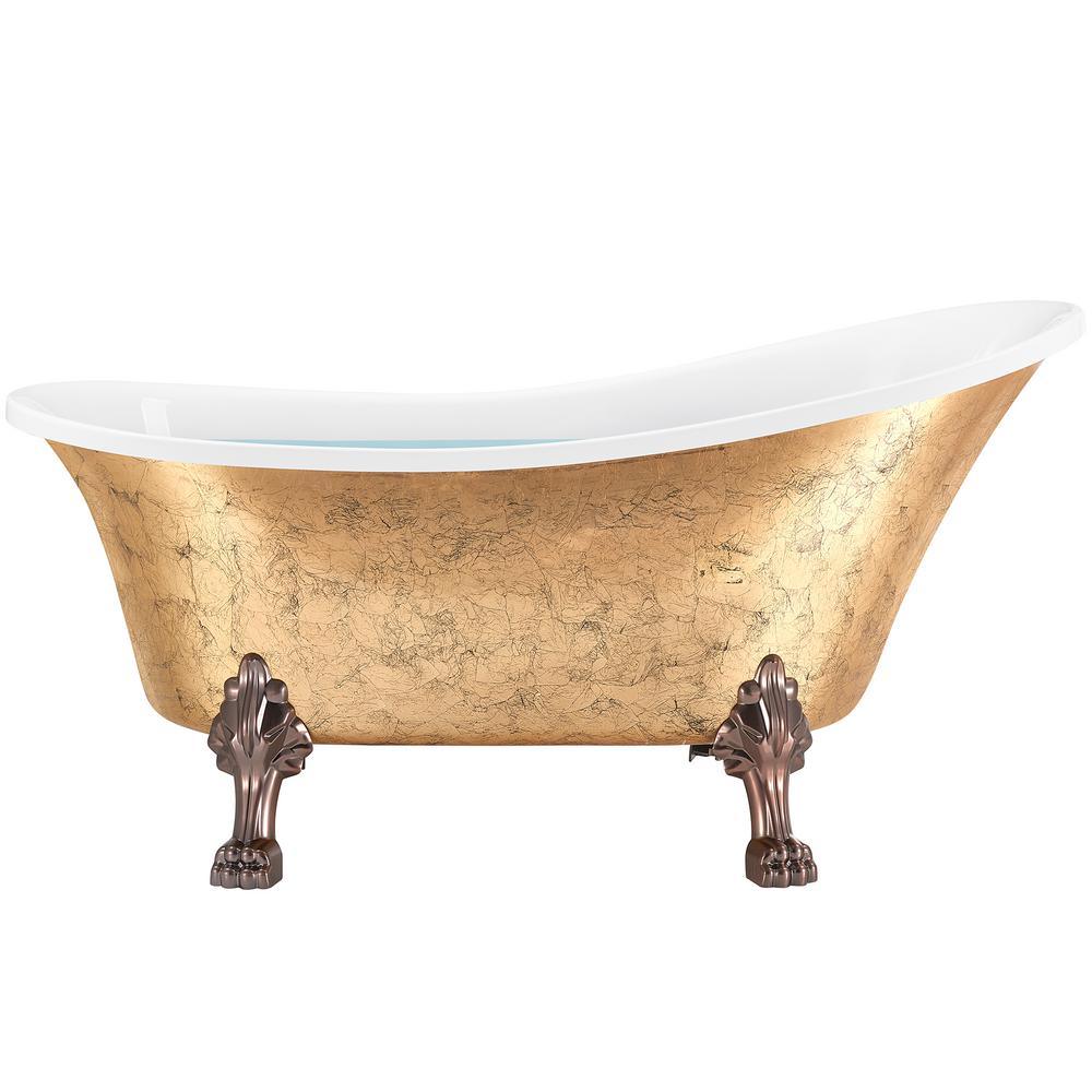 60 in. Acrylic Single Slipper Clawfoot Non-Whirlpool Bathtub in Glossy Gold Foil - Super Arbor