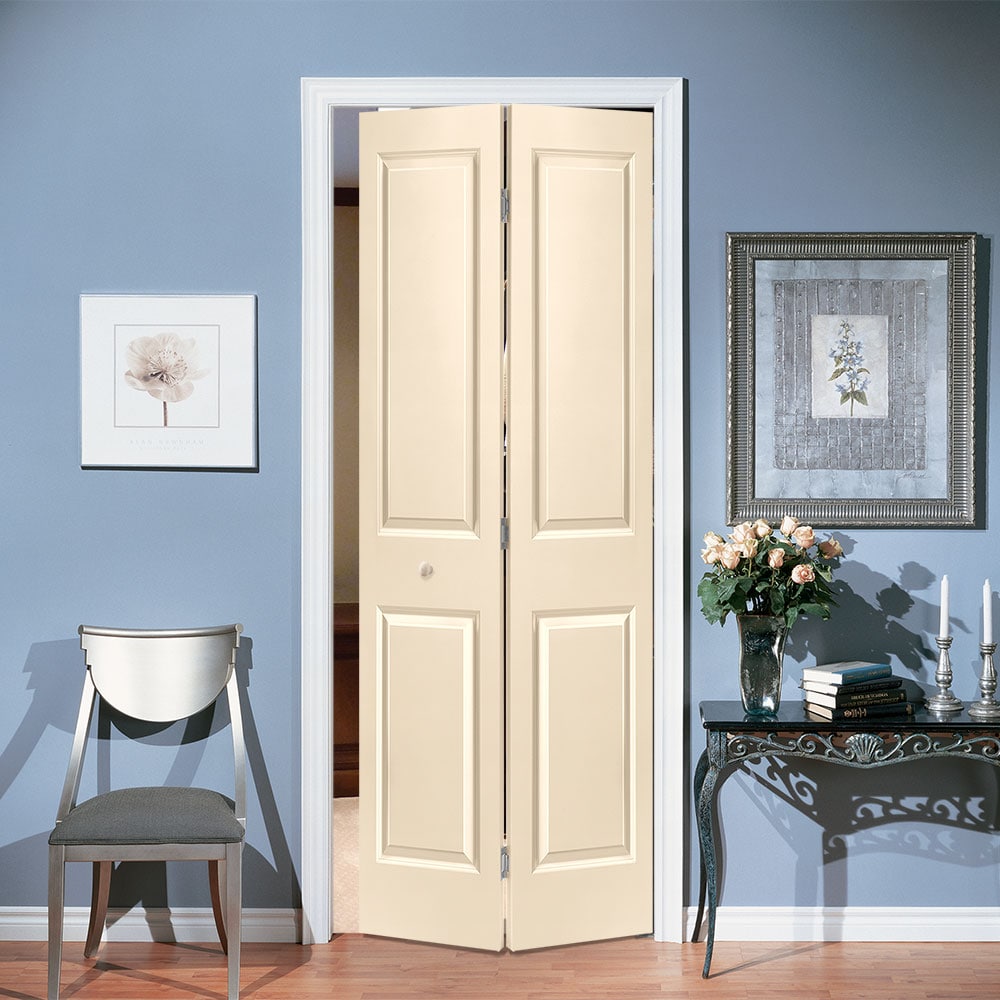 Masonite Traditional 24-in x 80-in Cream N Sugar 4-Panel Square Prefinished Molded Composite Bifold Door