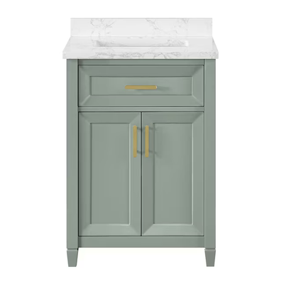 allen + roth Lancashire 24-in Sage Green Undermount Single Sink Bathroom Vanity with White Engineered Marble Top