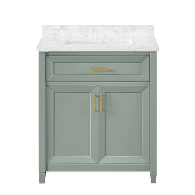 allen + roth Lancashire 30-in Sage Green Undermount Single Sink Bathroom Vanity with White Engineered Marble Top