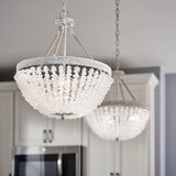 Kichler Kona Cay 3-Light Distressed Antique White Coastal Frosted Glass Bowl Medium Hanging Pendant Light