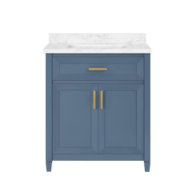 allen + roth Lancashire 30-in Chambray Blue Undermount Single Sink Bathroom Vanity with White Engineered Stone Top