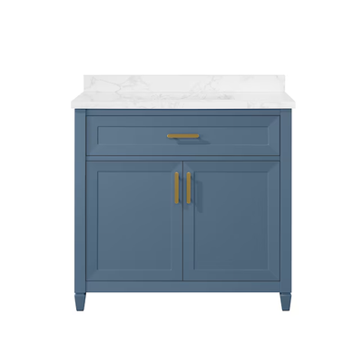 allen + roth Lancashire 36-in Chambray Blue Undermount Single Sink Bathroom Vanity with White Engineered Stone Top