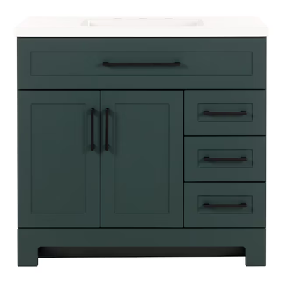 Style Selections Cauley 36-in Viridian Green Single Sink Bathroom Vanity with White Cultured Marble Top