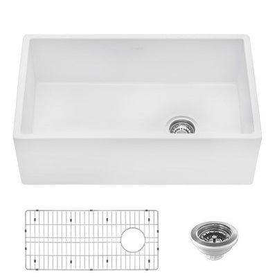 30 in. Single Bowl Farmhouse Fireclay Kitchen Sink with Right Offset Drain in White