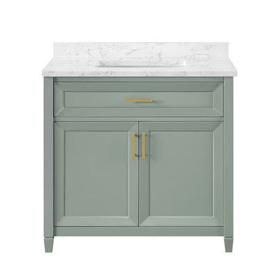 allen + roth Lancashire 36-in Sage Green Undermount Single Sink Bathroom Vanity with White Engineered Marble Top
