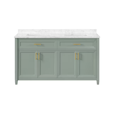allen + roth Lancashire 60-in Sage Green Undermount Double Sink Bathroom Vanity with White Engineered Marble Top