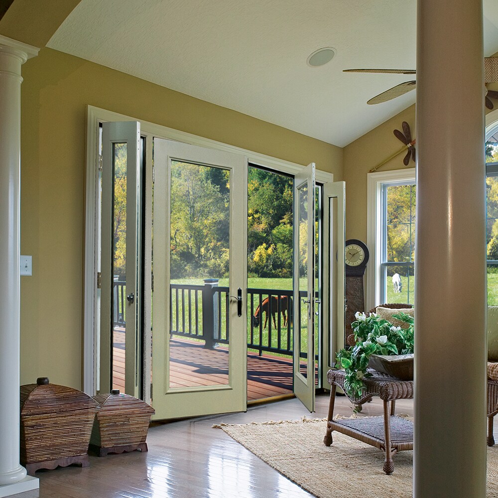 Therma-Tru Benchmark Doors 95-in x 80-in 4-9/16-in Low‑E Ready-to-Paint Fiberglass French Right-Hand Inswing Double Patio Door with Sidelights, Brickmould Included
