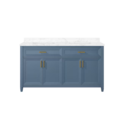 allen + roth Lancashire 60-in Chambray Blue Undermount Double Sink Bathroom Vanity with White Engineered Stone Top