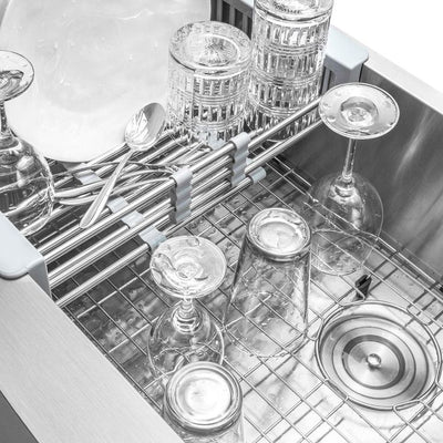 Handmade All-in-One Farmhouse Stainless Steel 33 in. x 22 in. Single Bowl Kitchen Sink Spring Neck Faucet, Accessories