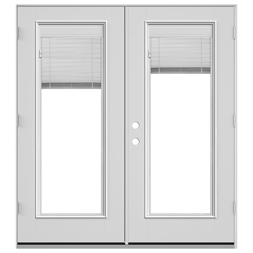 JELD-WEN 72-in x 80-in 4-9/16-in Jamb Low-E Blinds-Between-the-Glass Primed Fiberglass French Left-Hand Inswing Double Patio Door