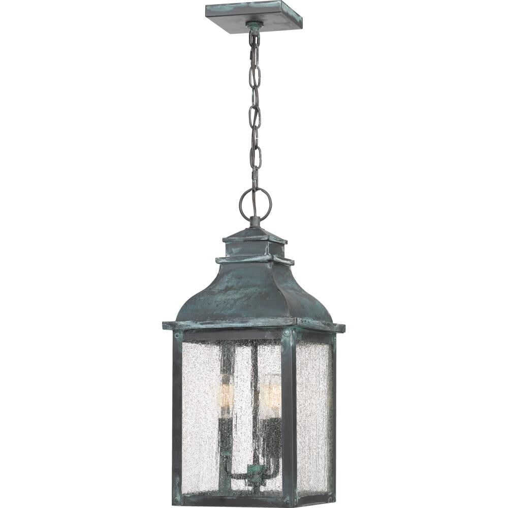 Quoizel Branson Aged Verde Traditional Seeded Glass Lantern Pendant Light, 3-Light, 9-in Wide