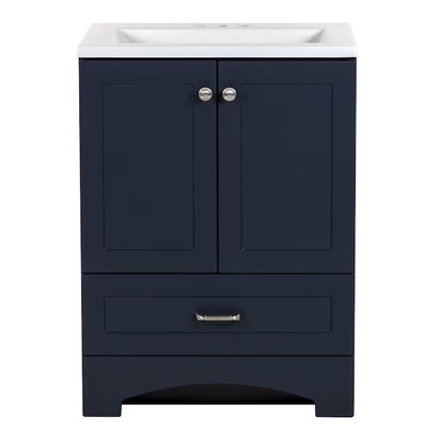 Diamond NOW Cassidy 24-in Deep Blue Single Sink Bathroom Vanity with White Cultured Marble Top