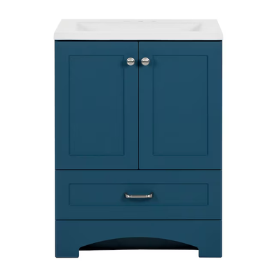 Diamond NOW Cassidy 24-in Admiral Blue Single Sink Bathroom Vanity with White Cultured Marble Top
