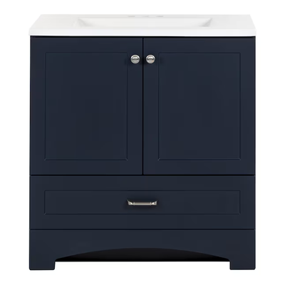 Diamond NOW Cassidy 30-in Deep Blue Single Sink Bathroom Vanity with White Cultured Marble Top