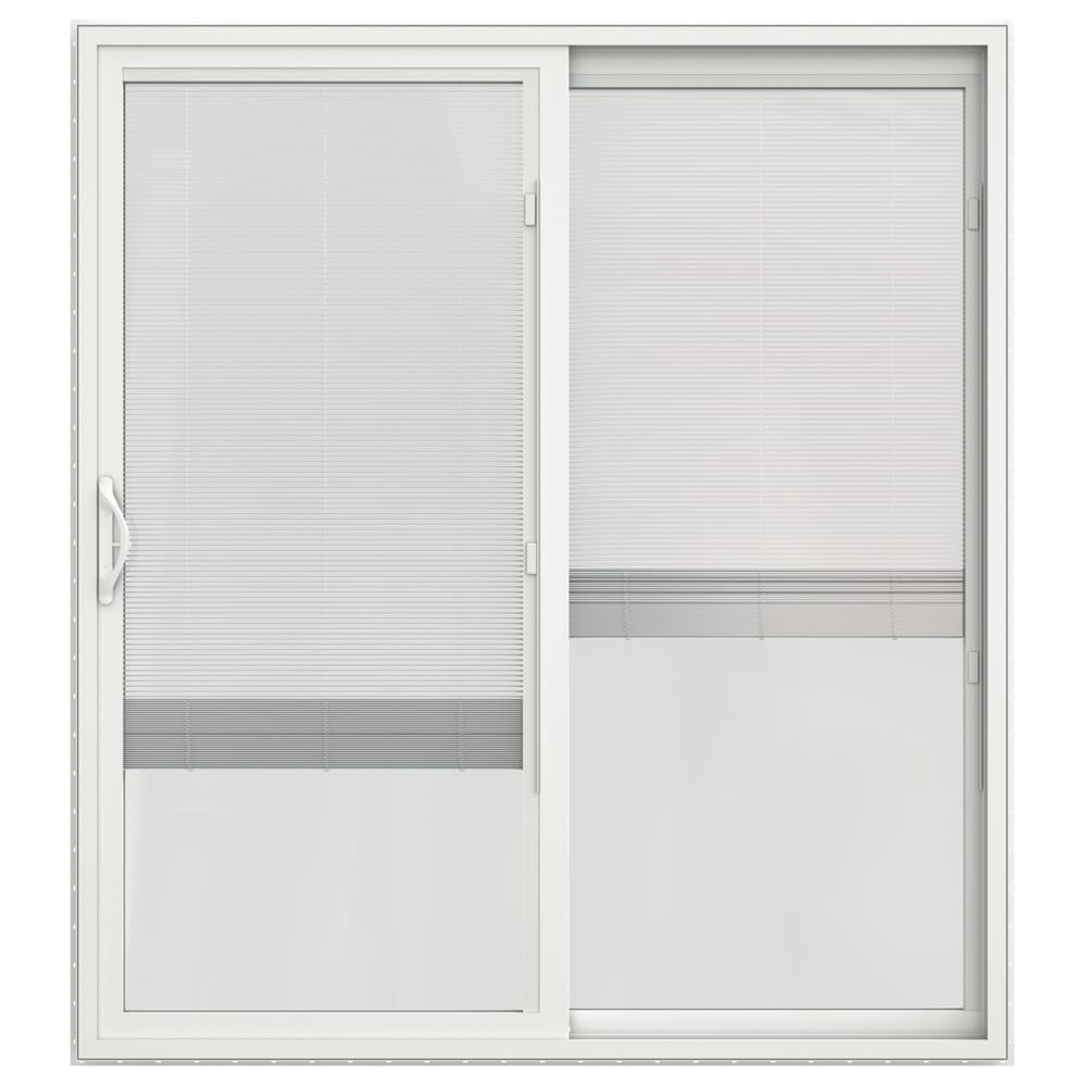 JELD-WEN 72-in x 80-in 4-9/16-in Low-E Insulating Blinds-Between-the-Glass White Vinyl Right-Hand Sliding Double Patio Door