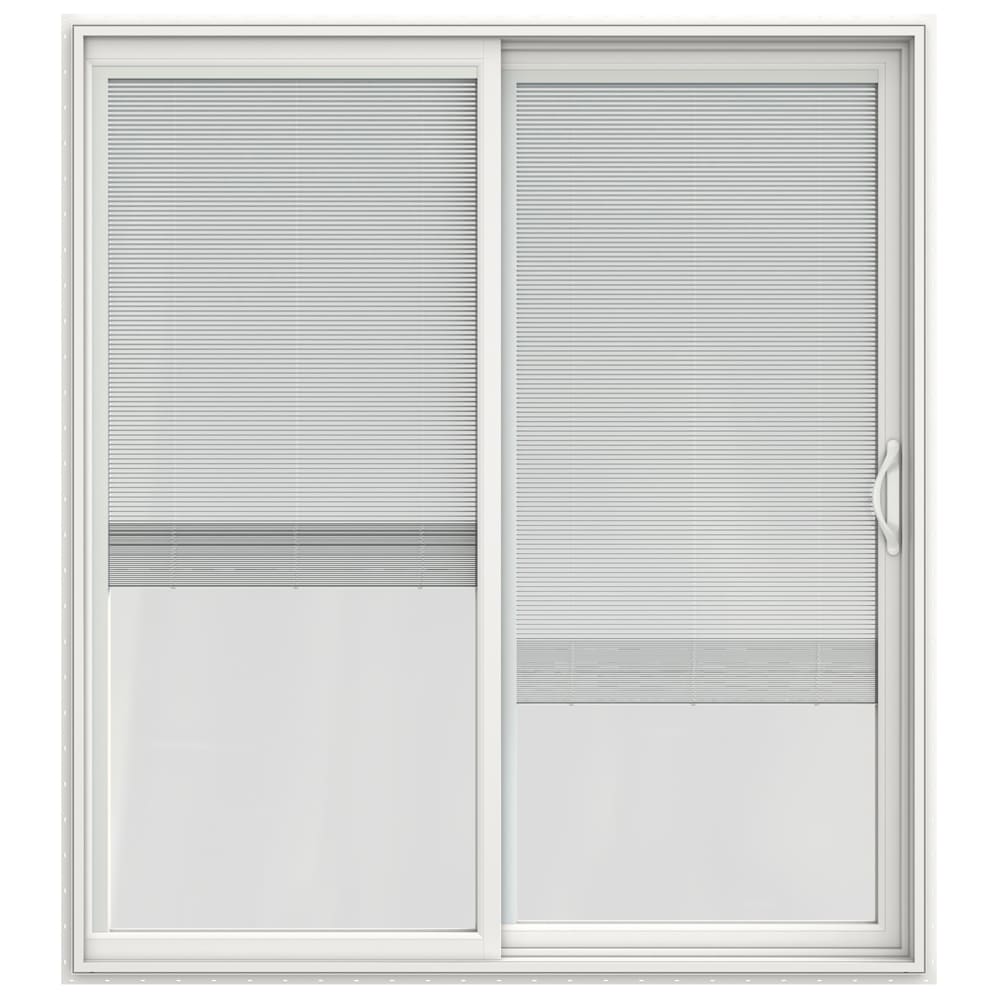 JELD-WEN 72-in x 80-in 4-9/16-in Low-E Insulating Blinds-Between-the-Glass White Vinyl Right-Hand Sliding Double Patio Door
