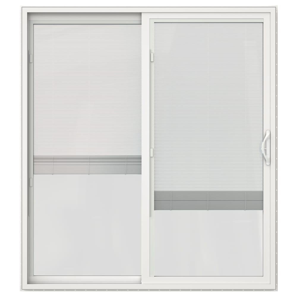 JELD-WEN 72-in x 80-in 4-9/16-in Low‑E Blinds‑Between‑Glass White Vinyl Left‑Hand Sliding Double Patio Door with Screen