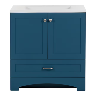 Diamond NOW Cassidy 30-in Admiral Blue Single Sink Bathroom Vanity with White Cultured Marble Top