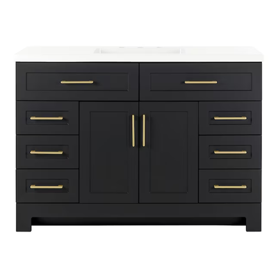 Style Selections Cauley 48-in Black Single Sink Bathroom Vanity with White Cultured Marble Top