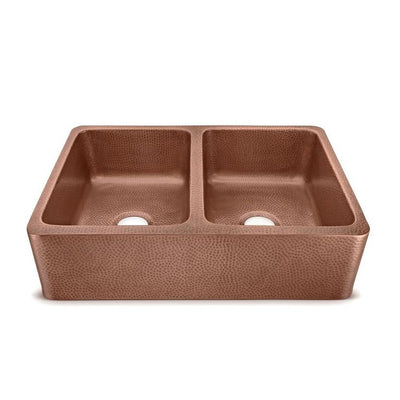 Copley Farmhouse Apron-Front Handmade Copper 32 in. 50/50 Double Bowl Kitchen Sink in Hammered Antique Copper